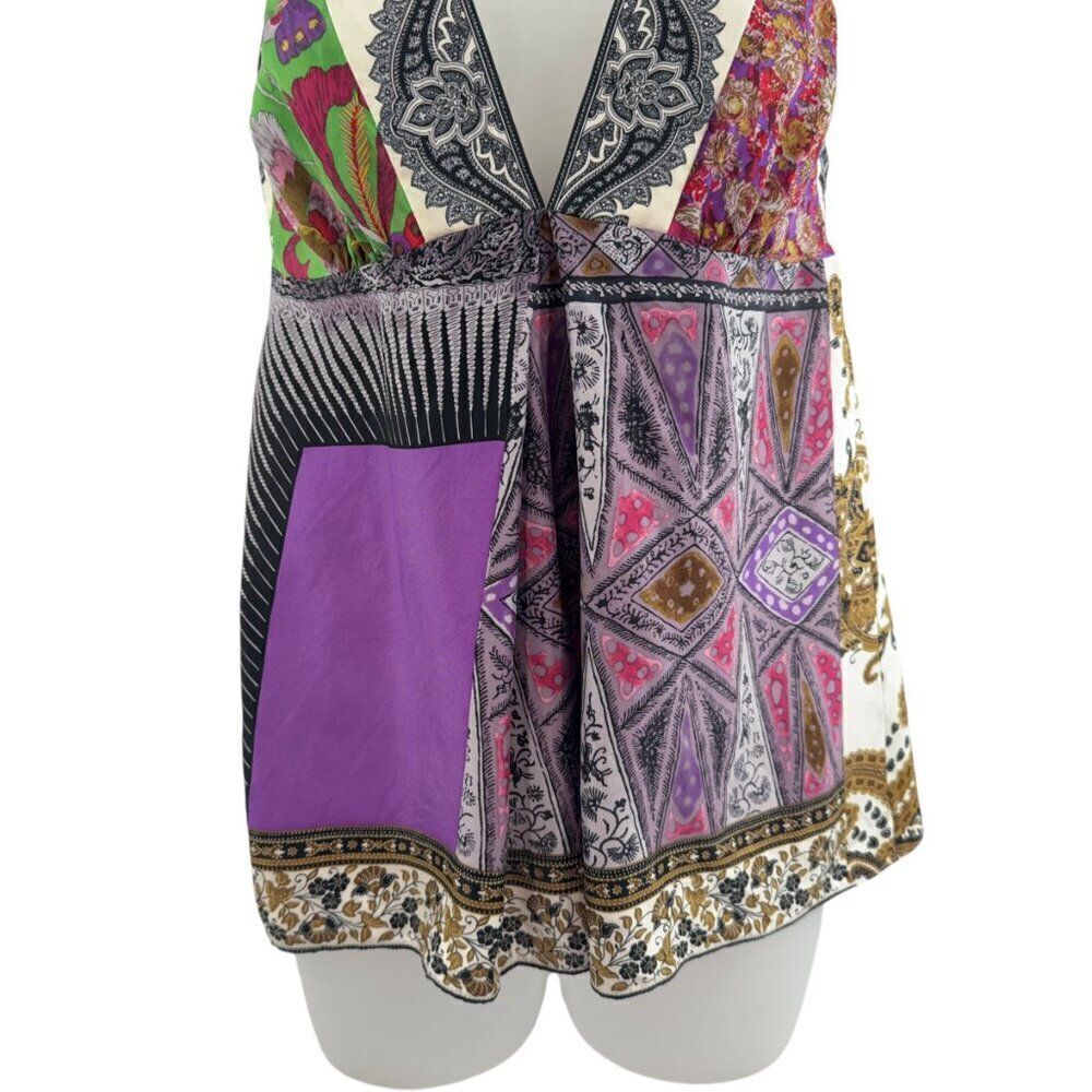 Etro Babydoll tank Top 100% Silk Patchwork Multicolor Back Zip Size 38 - Picture 4 of 11